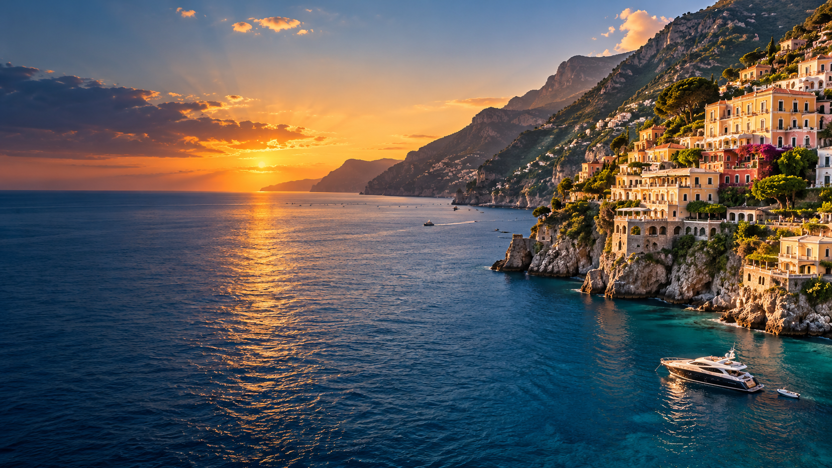 Sunset view along Italy's Amalfi Coast